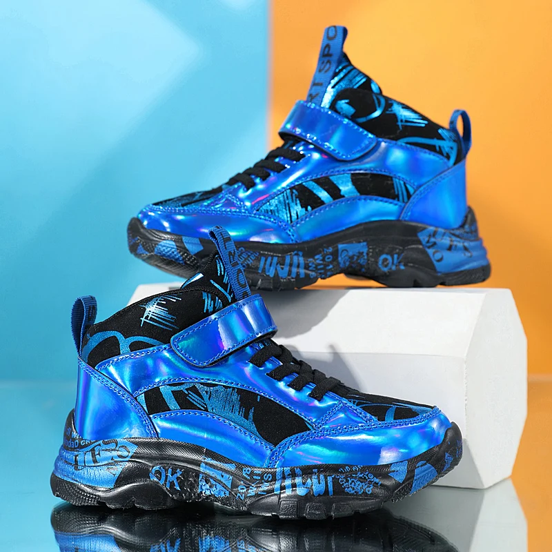 A pair of children's four-season leather upper high-top sports shoes, thick sole casual shoes, sizes 28-40，JT-H855