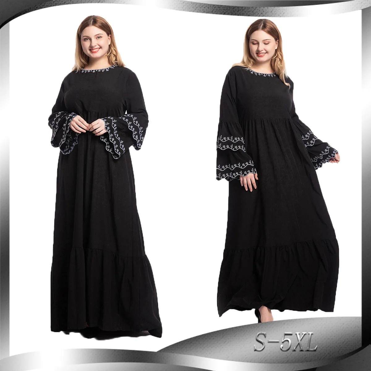 Large Size Muslim Dress Women Long Sleeve Embroidery Abayas for Womne Middle East Islamic Long Dress Pullover Dubai Abaya Kaftan