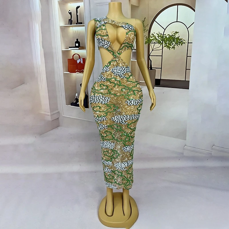 

One-shoulder Hollow-out Pinch Waist And Hip Dress Socialite Vacation Style Beach Skirt Company Annual Meeting Professional Wear