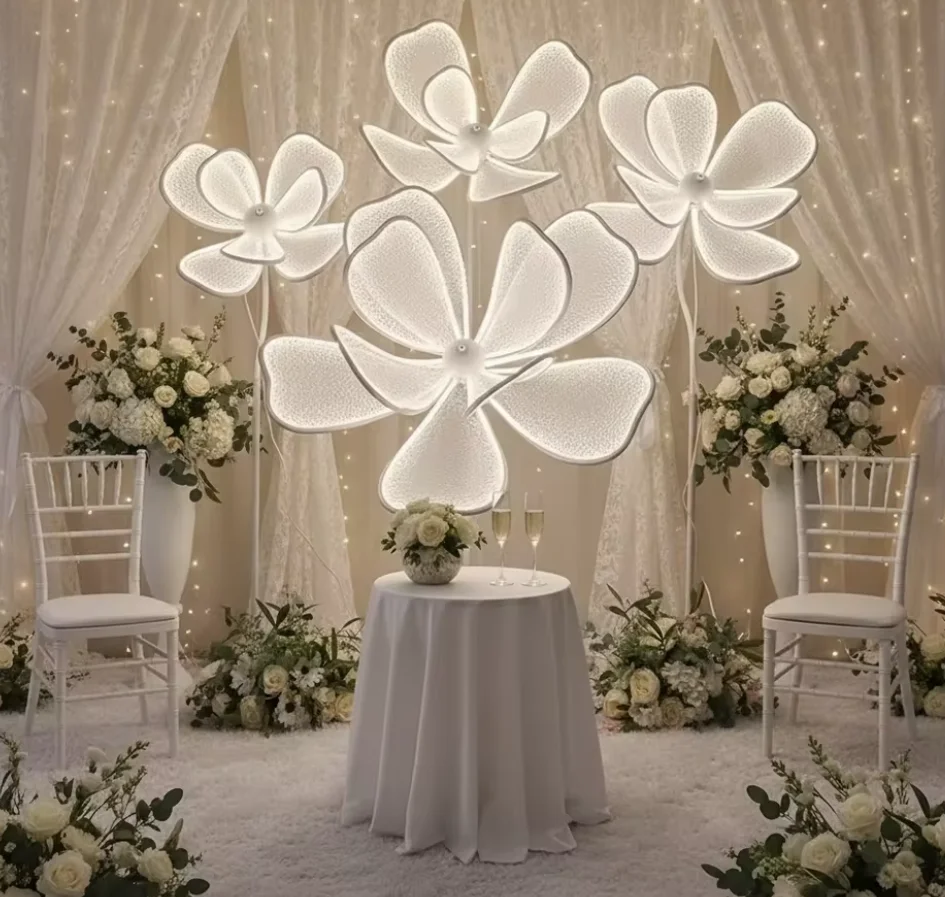 4pcs/set f30 gold Wedding props iron luminous Peony Road four-piece set of runway lace scene arrangement ornaments