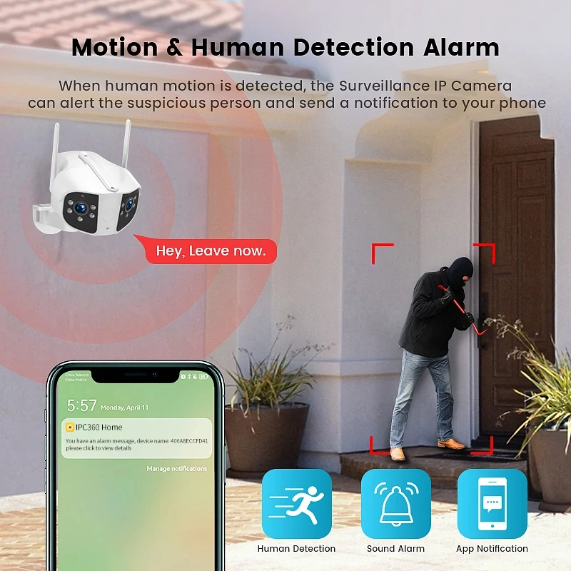 5MP Dual Lens WiFi Surveillance Cameras 4K Full Color Night Vision Security Human Detection Audio Tracking PTZ IP Camera