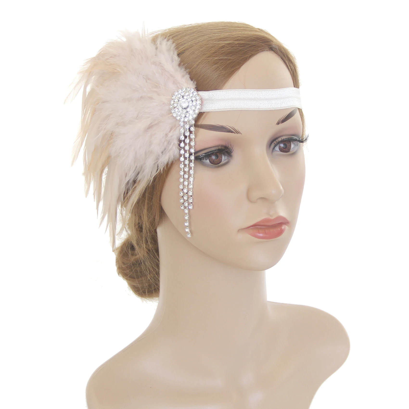 

1920s Flapper Gatsby Feather Headband, 20s Beaded Showgirl Headpiece, Soft Elastic Feather Hair Band