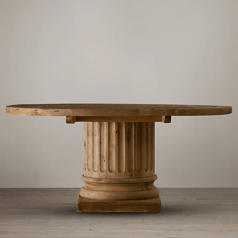 Rustic retro solid wood furniture round dining table modern oak home dining table