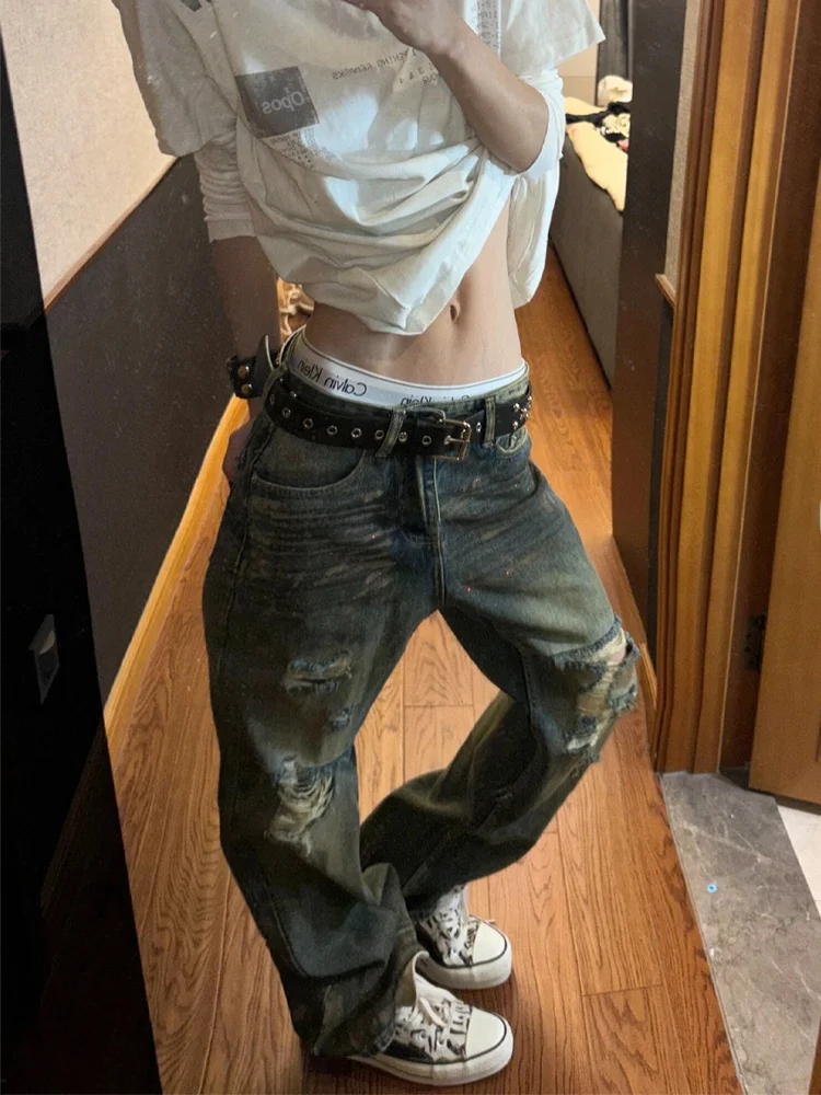 

Retro Washed American High Street Denim Jeans Women's Summer New Style Spicy Girl Cool Street Dragging Pants High Waist Slim Fit