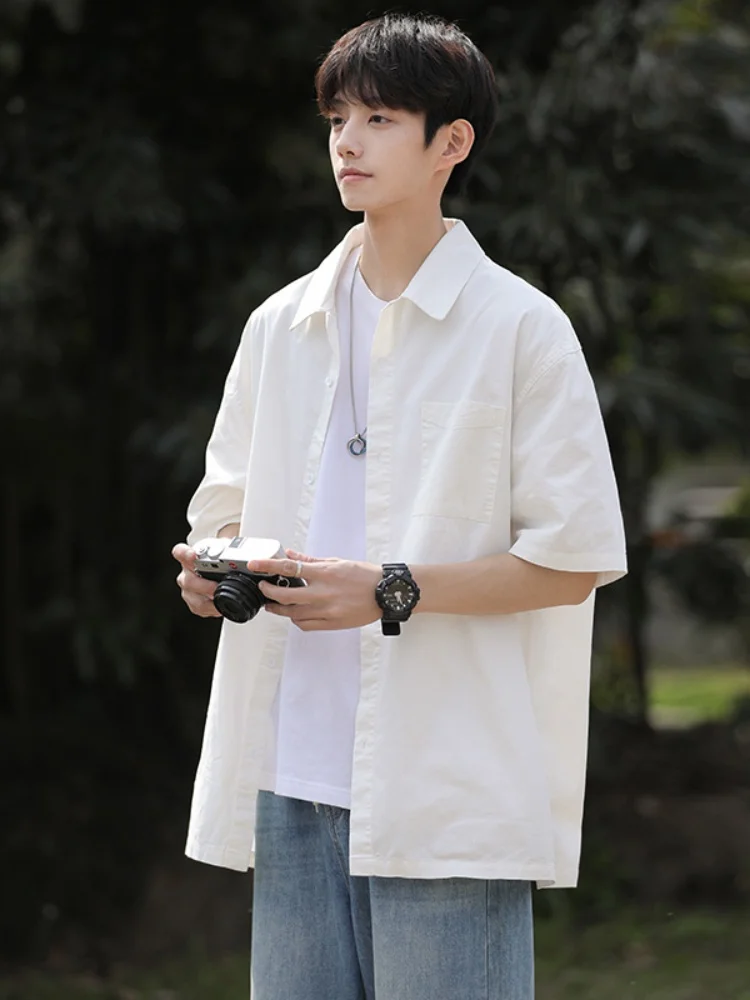 

White ort Sve Men's Casual irt Summer Loose Fit y Sle Teenager Versatile Outerwear Breathable Faionable
