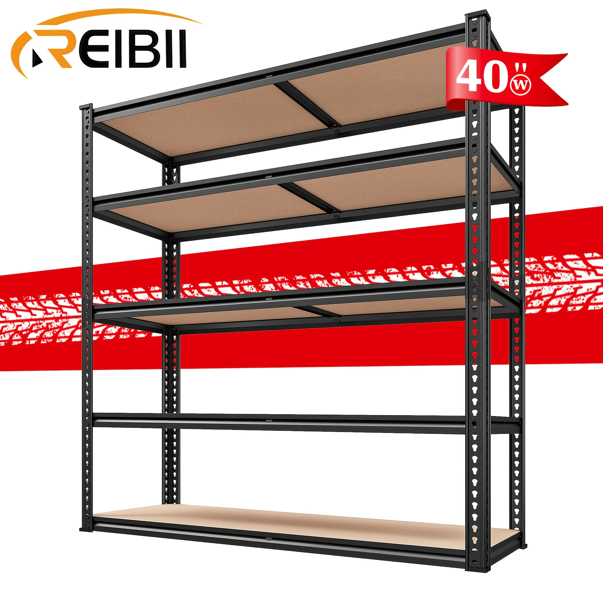 

40''W Garage Shelving 2500LBS Storage Shelves Heavy Duty Shelving 72''H 5 Tier Metal Shelves for Garage Shelves Adjustable