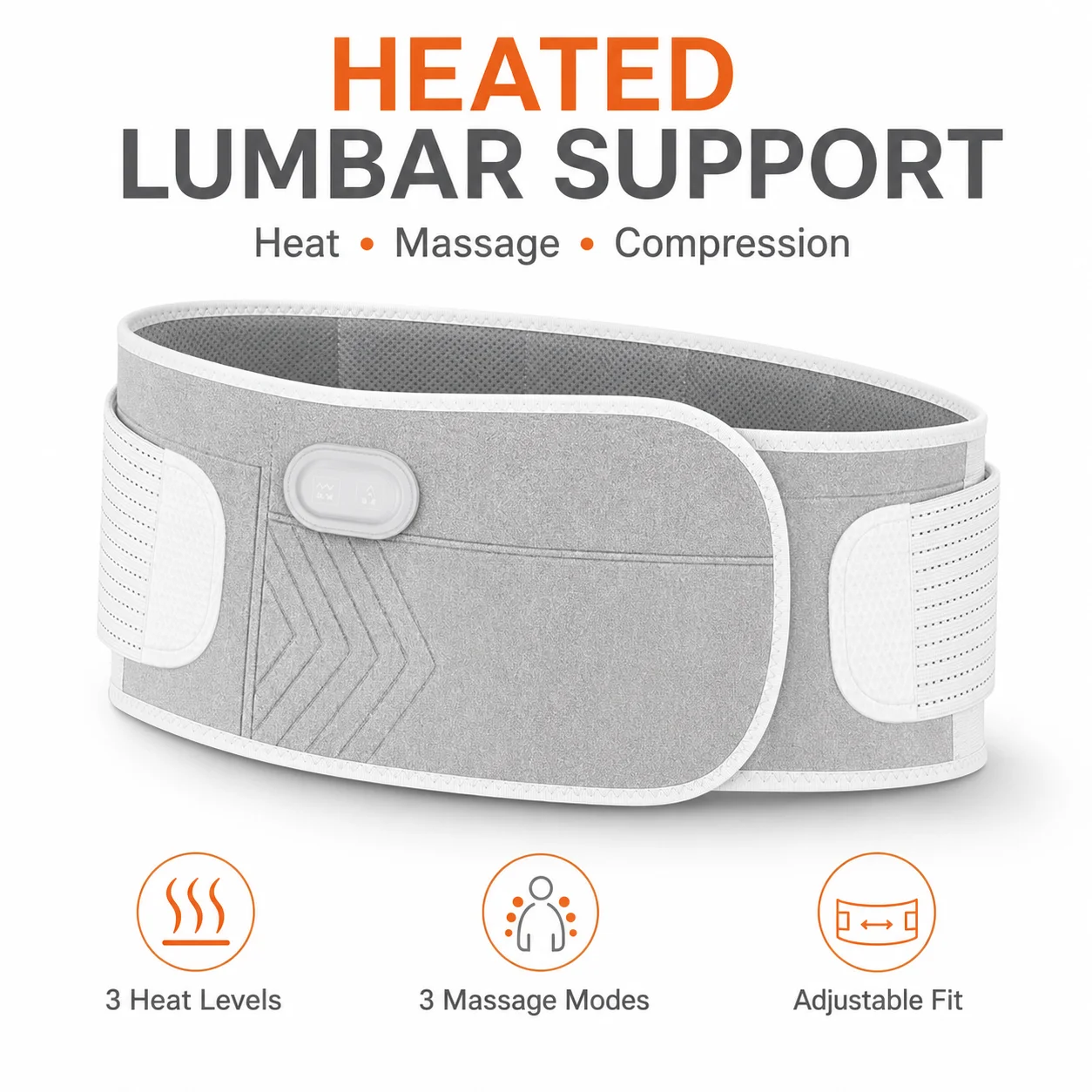 Electric Heated Lumbar Support Belt with Vibration Massage, 3-Level Temperature Adjustable Lower Back Brace, Rechargeable Waist