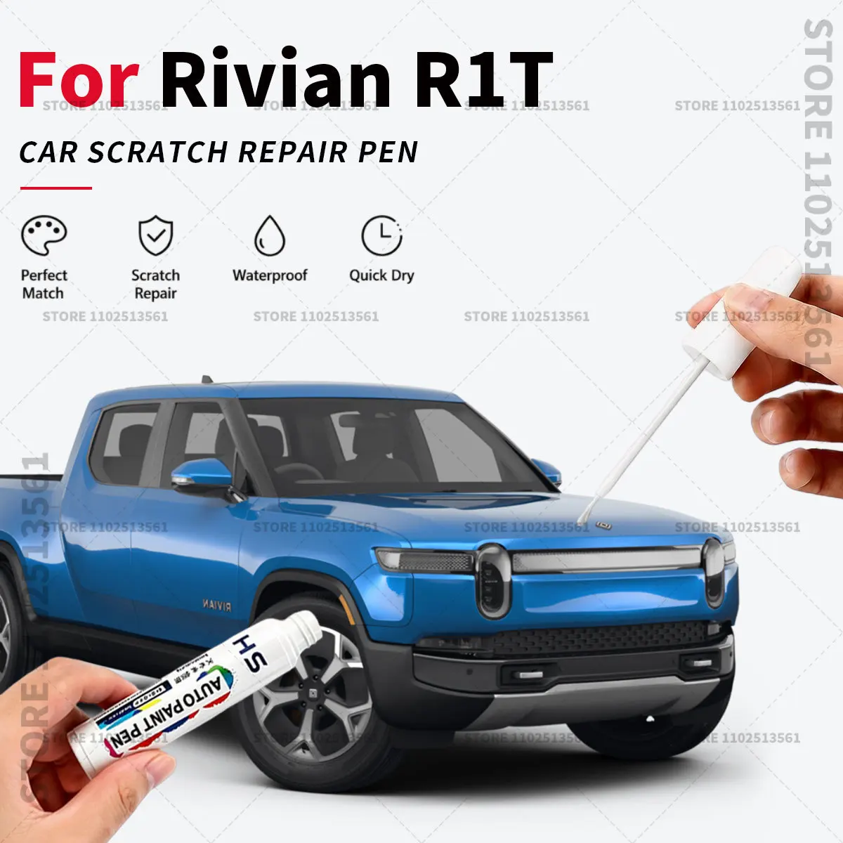 

For Rivian R1T Black White Blue Automotive Touch Up Paint Pen Car Paint Scratch Remover Quick Dry Repair Brush for Vehicle Paint