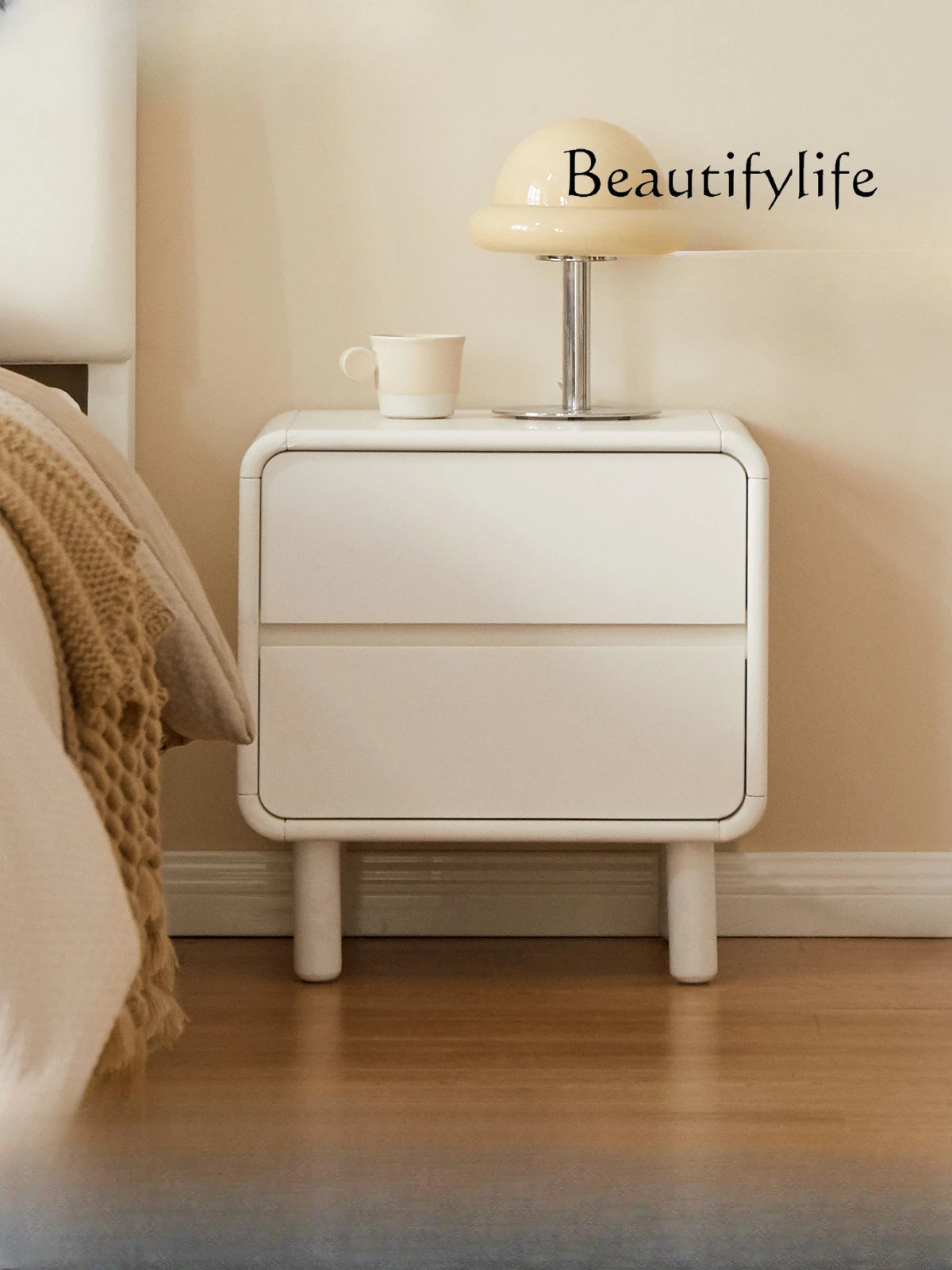 

Solid Wood Bedside Table Simple Cream Style Bedroom Storage Cabinet Small Apartment White Locker