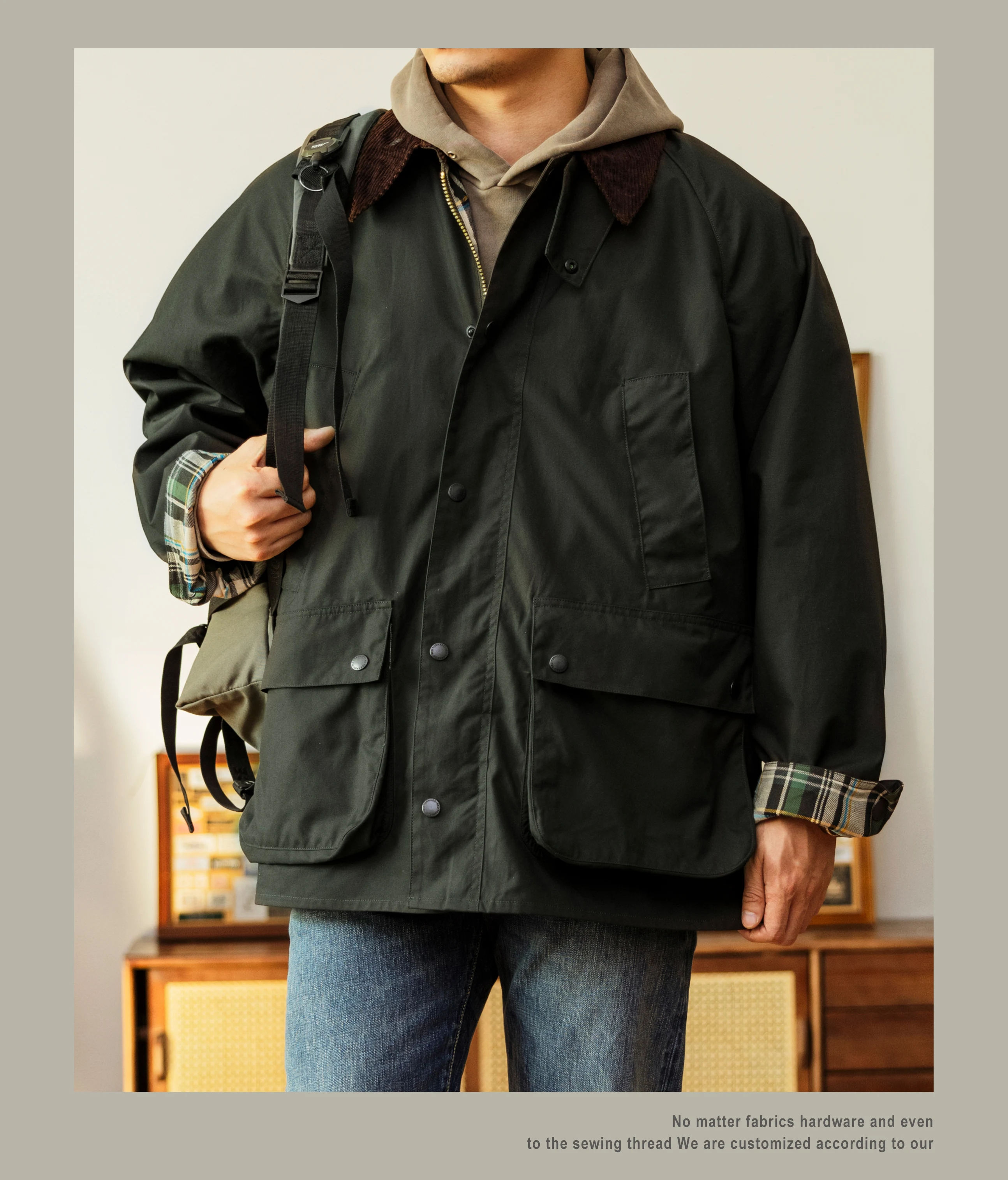 BBR-0008 Big US Size Super Quality Anti Crease Retro Waxed Canvas Cotton Stylish Water Proof Jacket