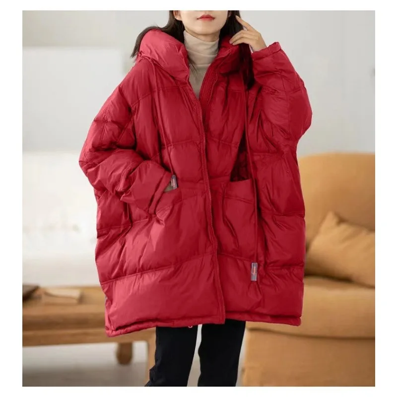Women's Off-season New Down Jacket Mid-length Hooded Plus Size Loose Fit Maternity Thickened Outerwear Down Jacket Women
