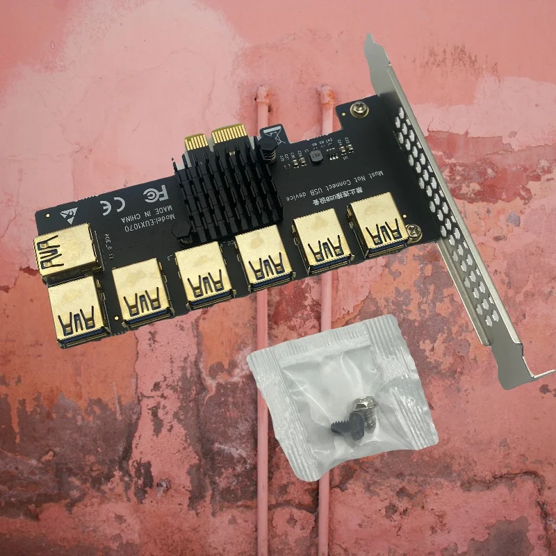 7Port PCIE X1 Riser Card 1 to 7 Port Gold-Plated PCIE X1 for PCI Express X16 Graphics Card Extension Board Extender Miner Mining