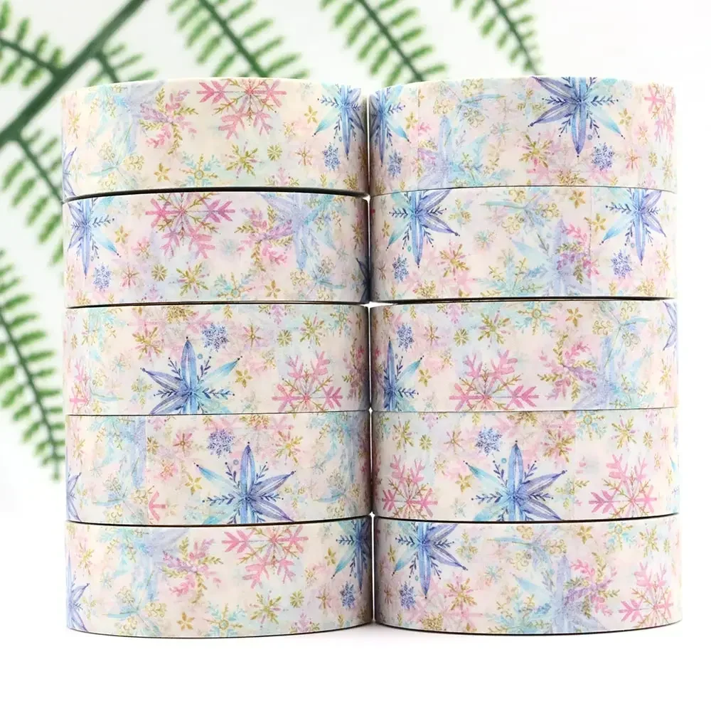 

10pcs/lot 15mm x 10m Christmas Colorful Snows Masking Adhesive Washi Tape stationery office supplies stationary tape sticker