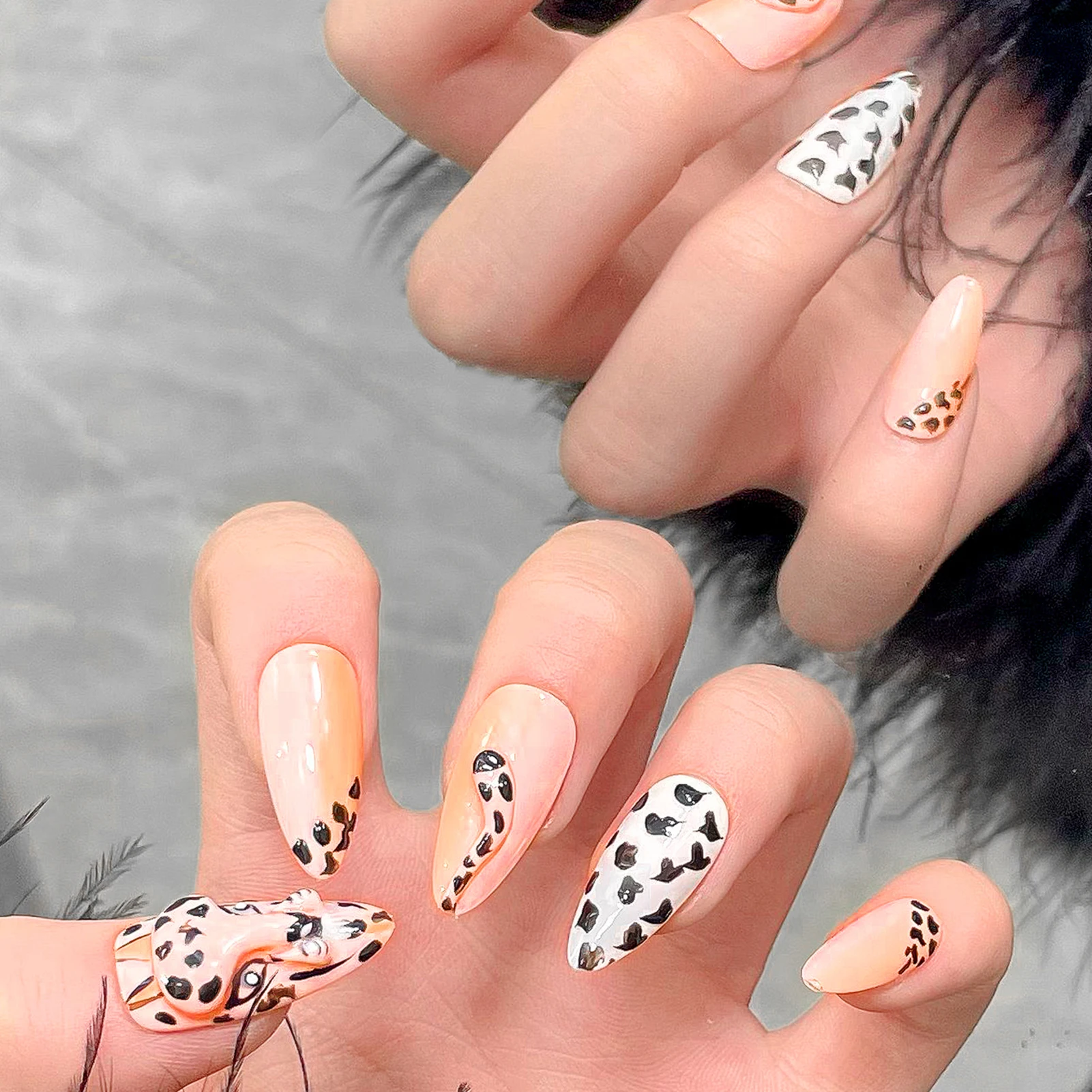 10pcs Handmade Press On Nails Hand Painted 3D Leopard False Nails Full Cover Glossy Wearable Manicur Art For DIY Fake Nail Tips