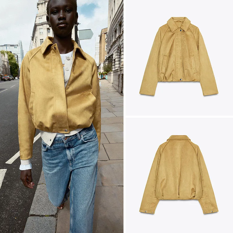 

New Autumn Women's Slim Fit Faux Suede Pilot Jacket Casual Style Standard Version Length Regular Other Material 100% Ladies Coat
