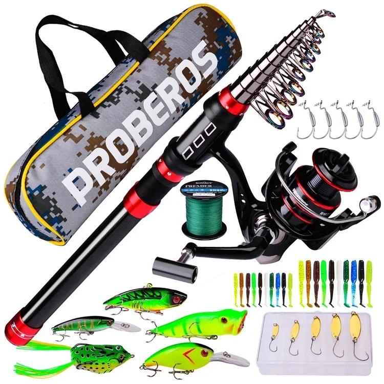 Long Casting Rod and Spinning Reel Combo with Lure Hook Line Bag fishing tackle set