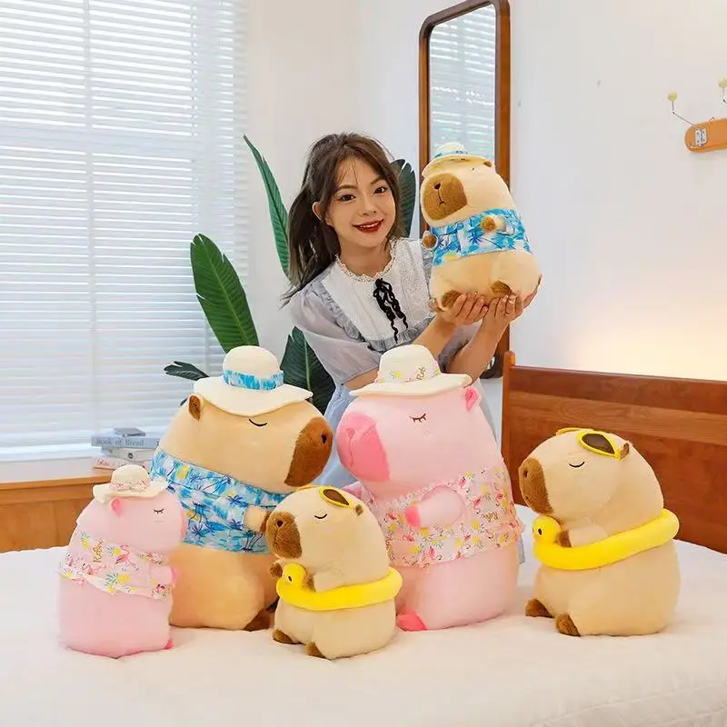 

Кольцо для плавания с желтой уткой, капибара, плюшевая игрушка, милая имитация пляжной одежды, Капибара, каваи, мягкие игрушки, Капибала, подарки на день рождения и путешествие