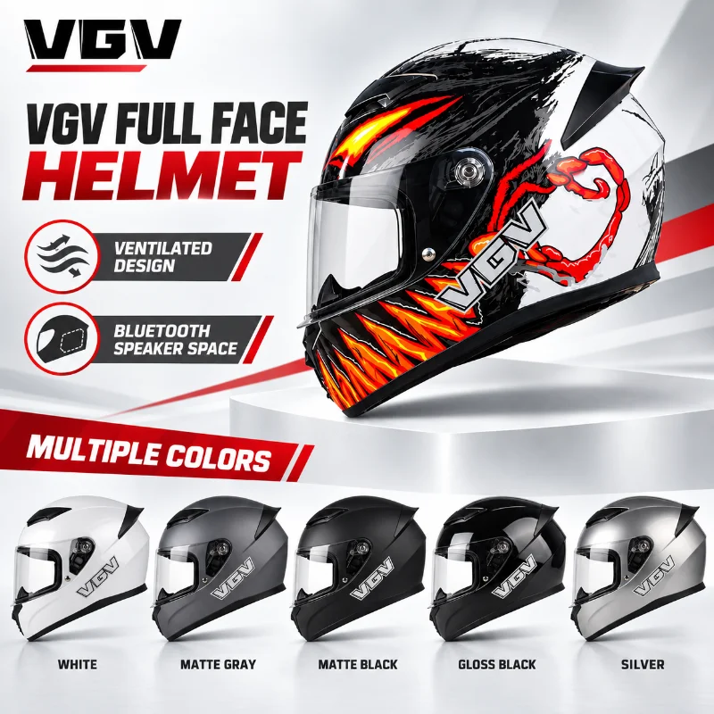 Full Face Motorcycle Helmet With Bluetooth - Kask motocyklowy VGV, zakrywający całą twarz,