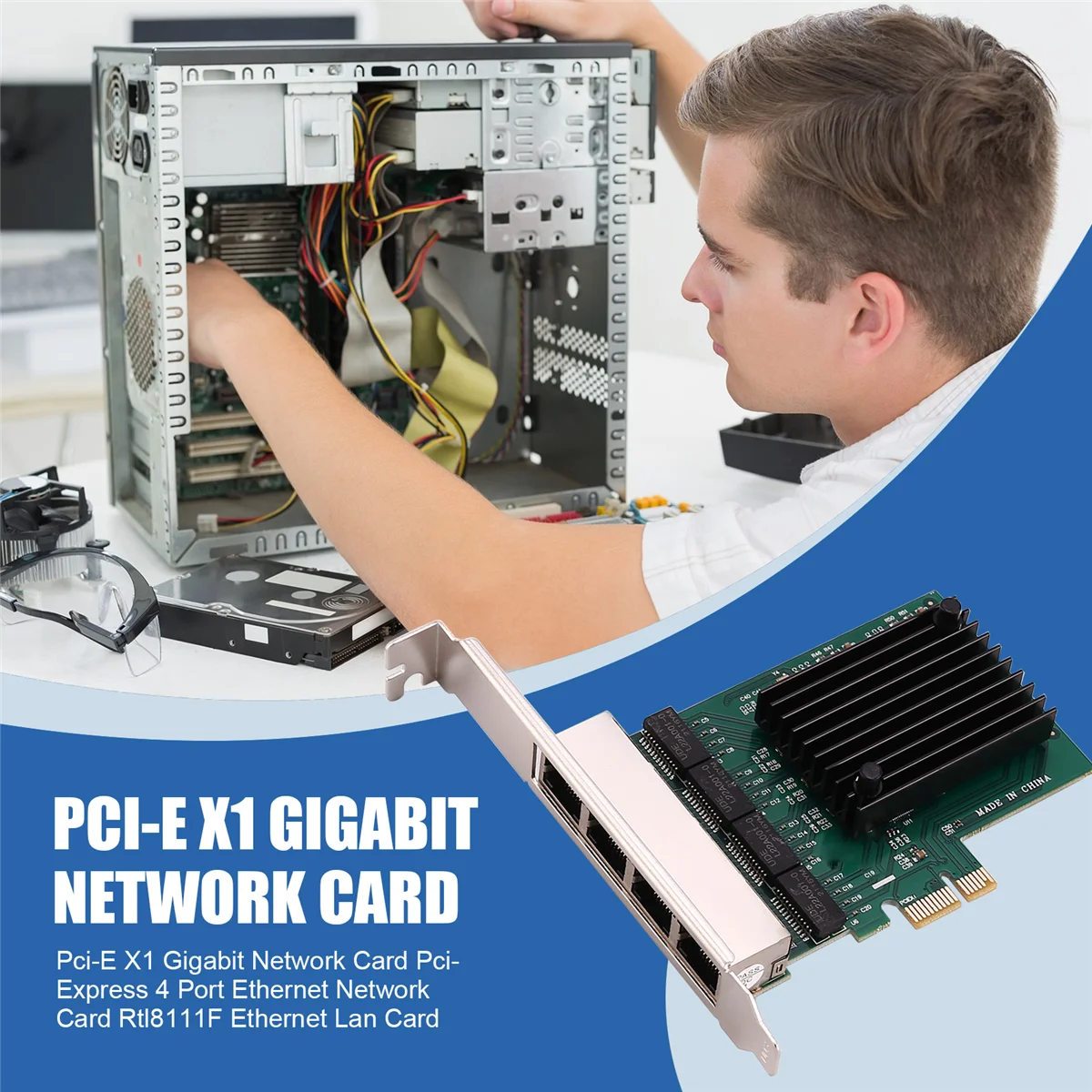 Pci-E X1 Gigabit Network Card Pci-Express 4 Port Ethernet Network Card Rtl8111F Ethernet Lan Card A002