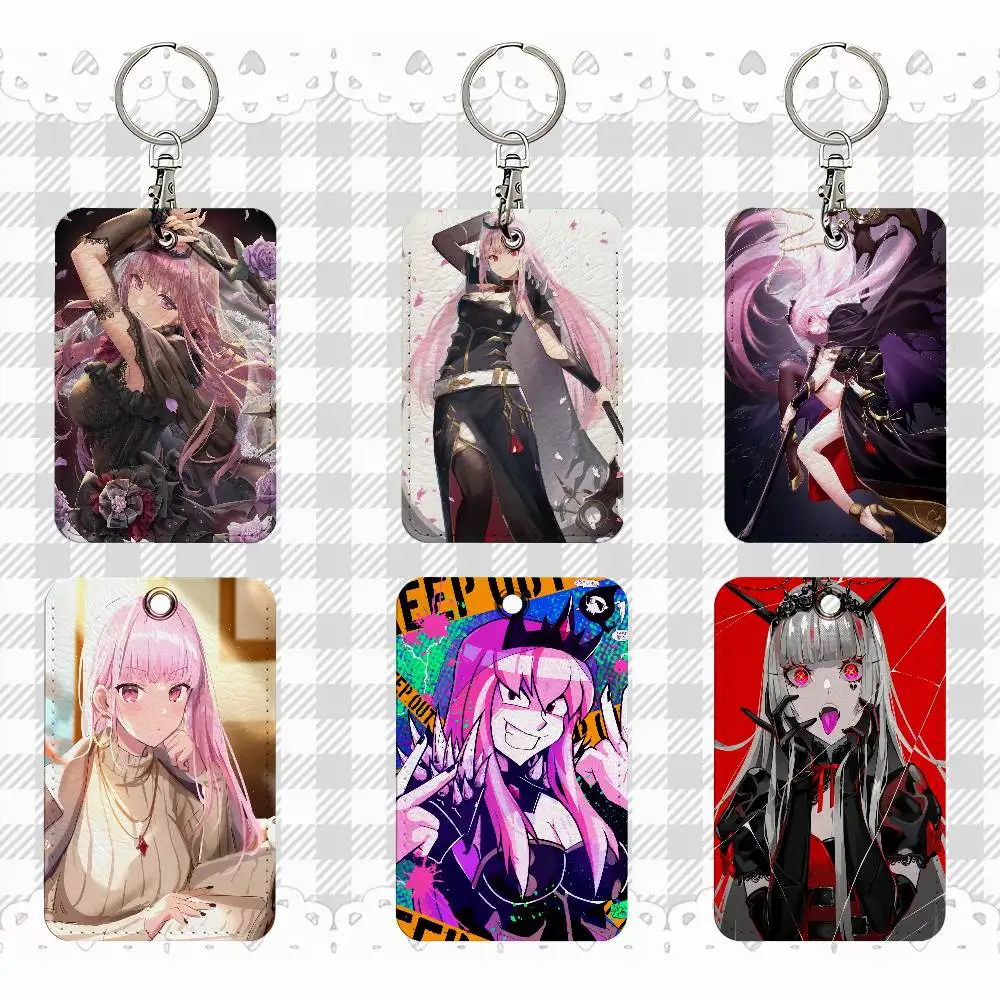 

Прямоугольный чехол для удостоверения личности Mori Calliope, брелок для ключей, сумка для карт доступа, кольцо для ключей, кожаный держатель для карт, кольцо для ключей, доступ