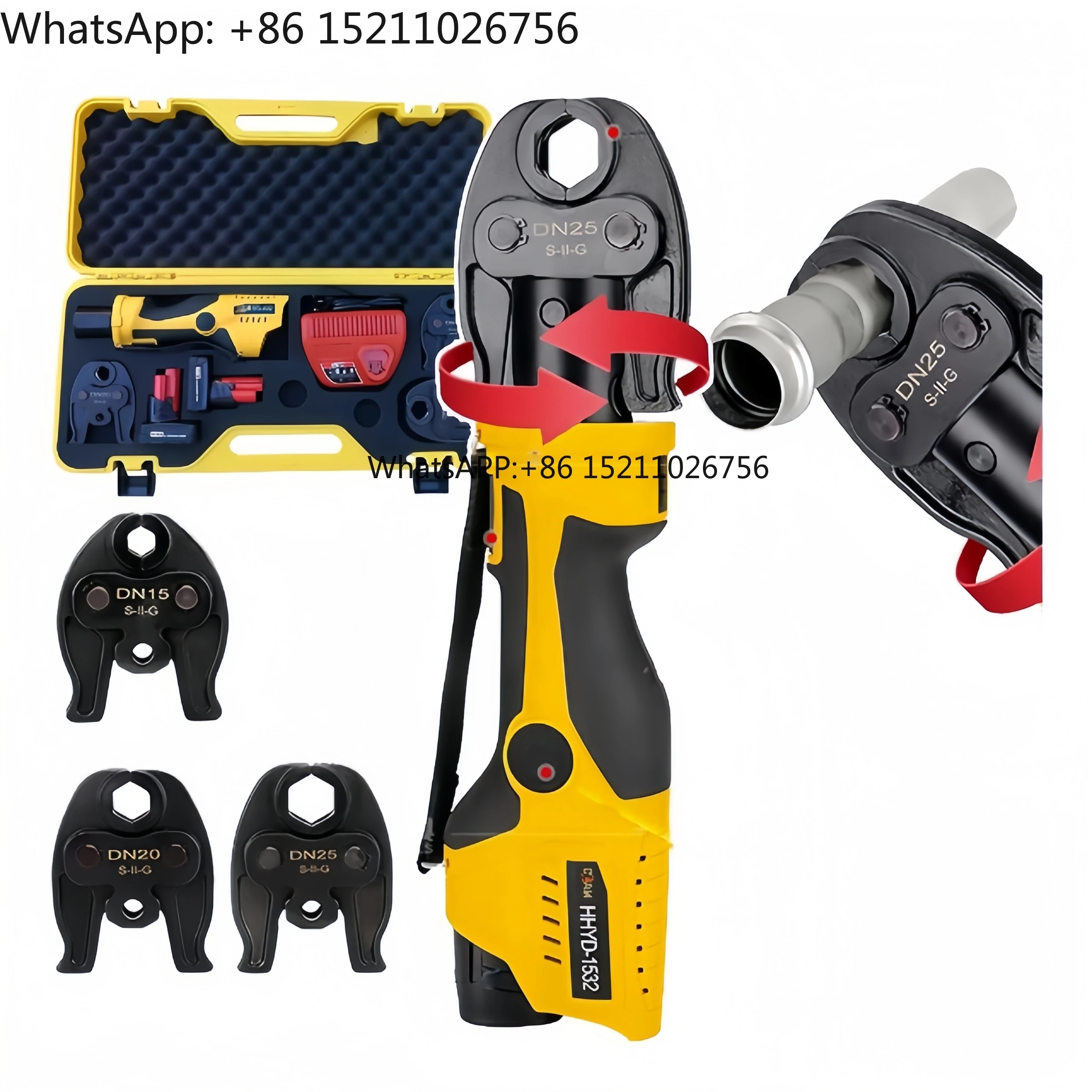 

Battery Pro Press Copper Stainless Steel Pipe Crimping Tool HHYD-1532 19kn Compact Jaw 1/2 ,3/4 ,1",One-Key Plumbing HVAC Tools