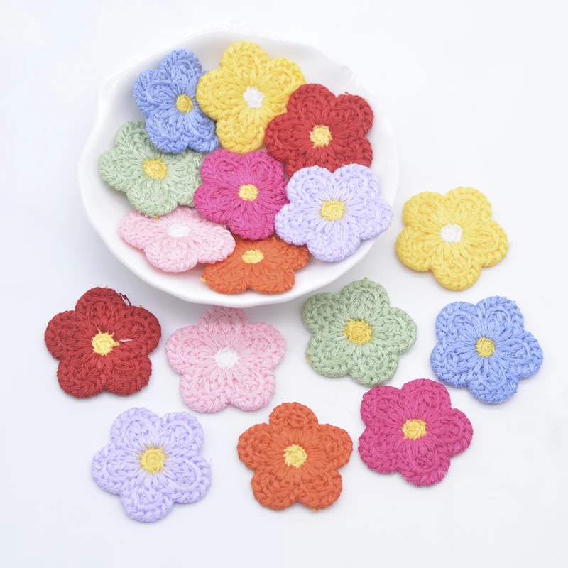 20Pcs 25mm Wool Flower Applique for DIY Clothes Hat Shoes Crafts Sewing Supplies Patches Headwear Hair Clips Decor Accessories