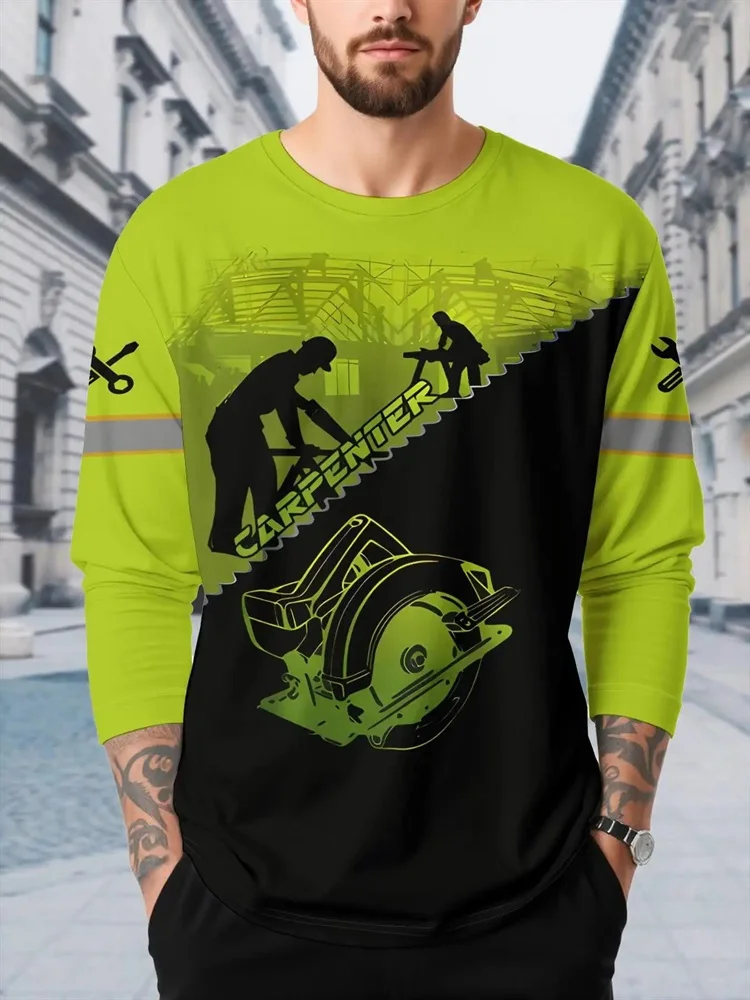 Men's Garage Mechanic Long Sleeve T-Shirt Engine Gear Tool Wrench Graphic Tee Pullover Tops Gift New Blue Streetwear Hot