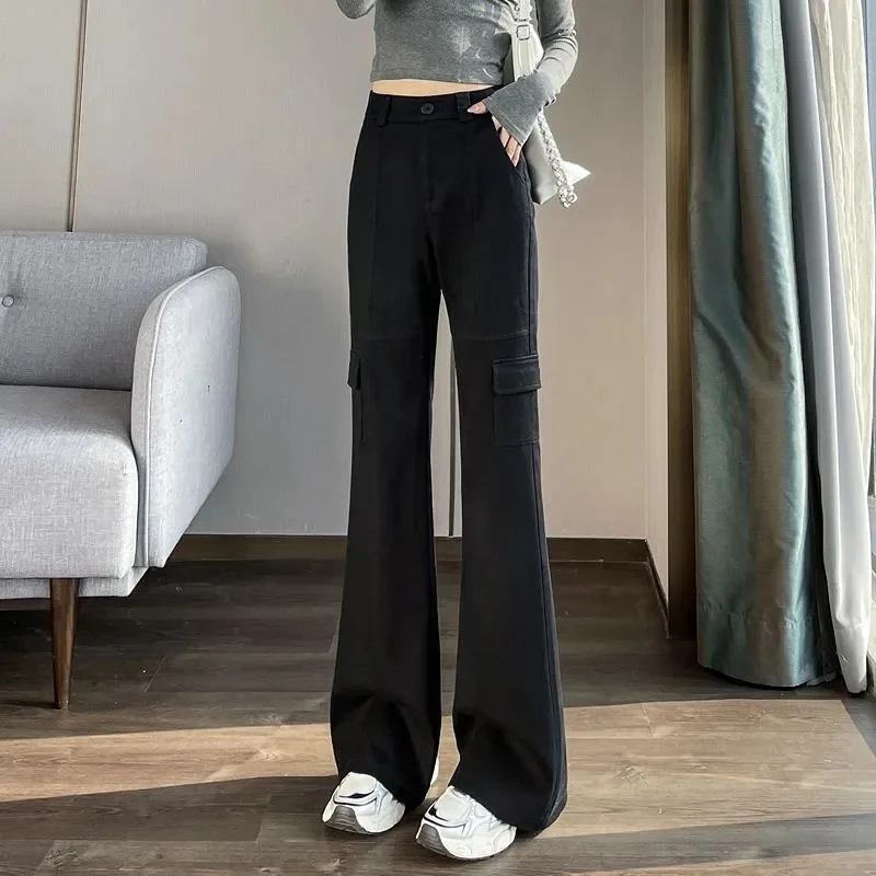 

Retro High-grade Ladies Micro Horn Pantalons 2025 Female Fashion High Waist Cargo Trousers Spring Autumn Women Horseshoe Pants