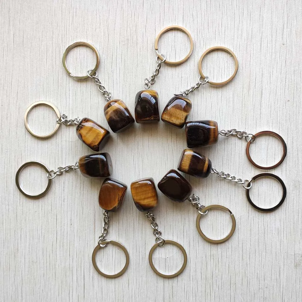 

Fashion natural tiger eye stone Irregular pendants for Women Men Handbag Hangle Car Key Keychain Jewelry 10pcs/lot wholesale