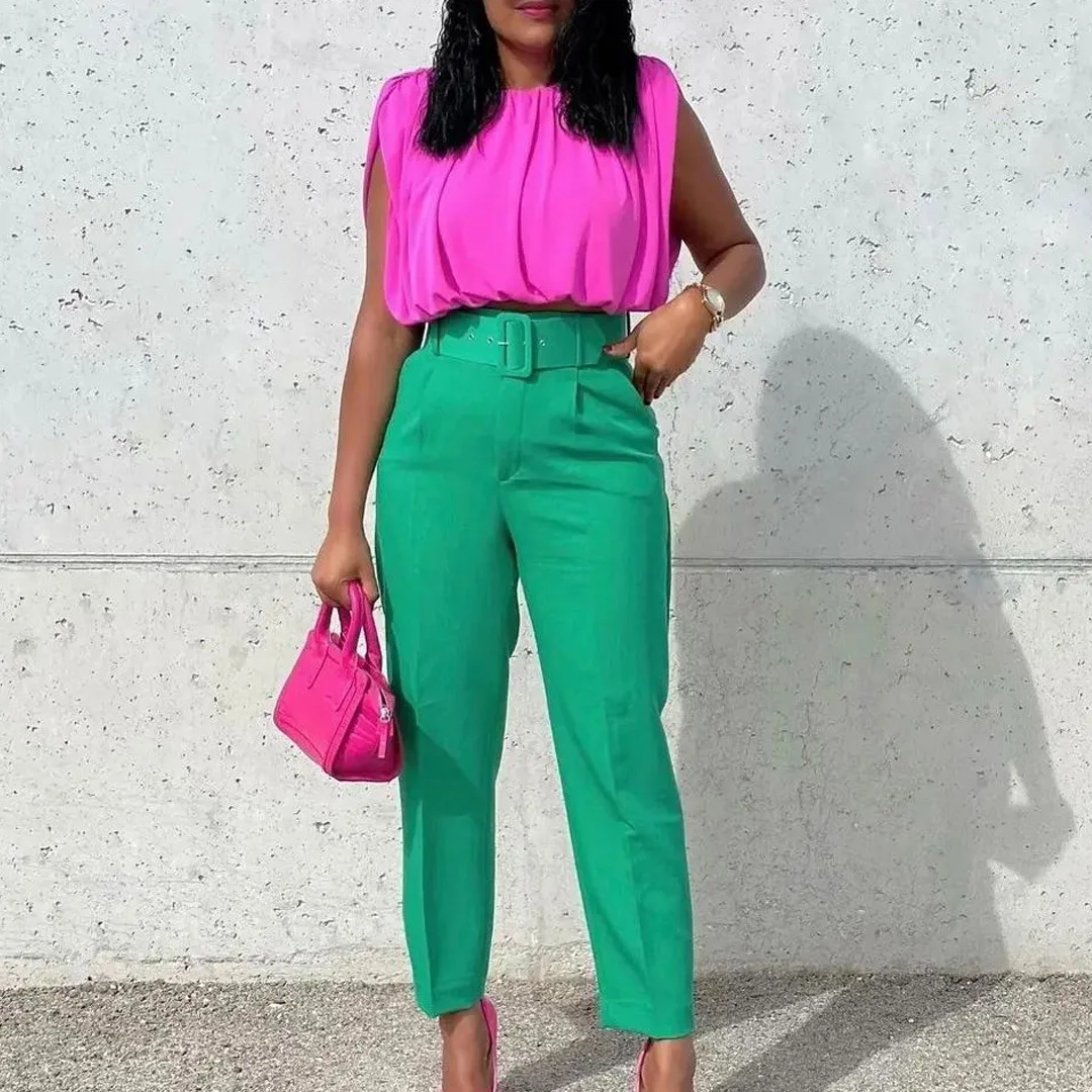 

Women's Trousers With Belt, 2026 Spring New Fashion, Plus Size, Slimming, High-waisted, Casual Slim-fit Suit Pants Outfits Boho