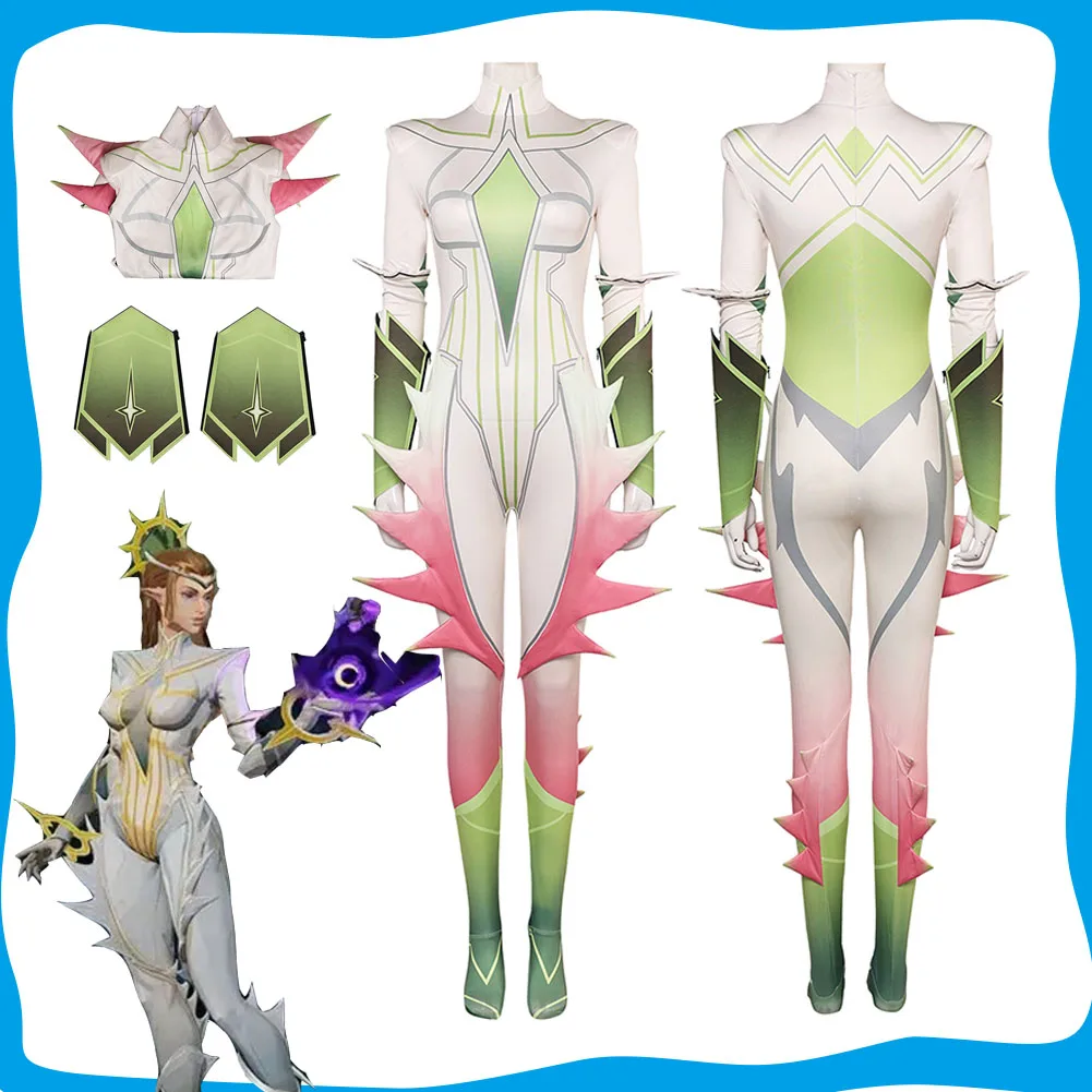 

Women Fantasy Dagger Cosplay Jumpsuit Gloves Costume Game Rivals for Adult Female Fantasy Bodysuit Halloween Carnival Party Suit