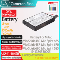 CameronSino Battery for Mitac Mio P710 Mio Spirit 480 Mio Spirit 485 Mio P350 fits Mitac 541380530005 GPS,Navigator battery