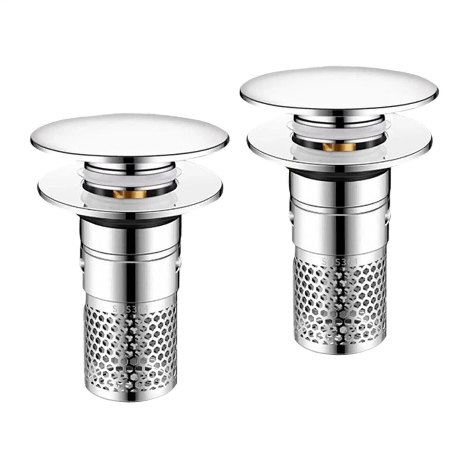 

2x Bathroom Sink Stoppers Hair Catcher Removable Filter Basket Stainless Steel for Restroom