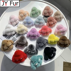 Fluffy Cute Bunny Real Fur Keychain Rex Rabbit Pom Pom Gift Toy Doll Women Bag Pendant Charm Car Key Keyring Metal ring