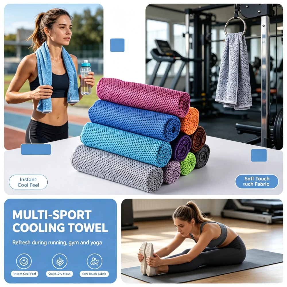 10pcs Instant Cooling Sports Towel | Quick-Dry Mesh Sweat Towel for Gym, Running & Yoga — Breathable Ice Fabric Neck Wrap for Summer Heat Relief