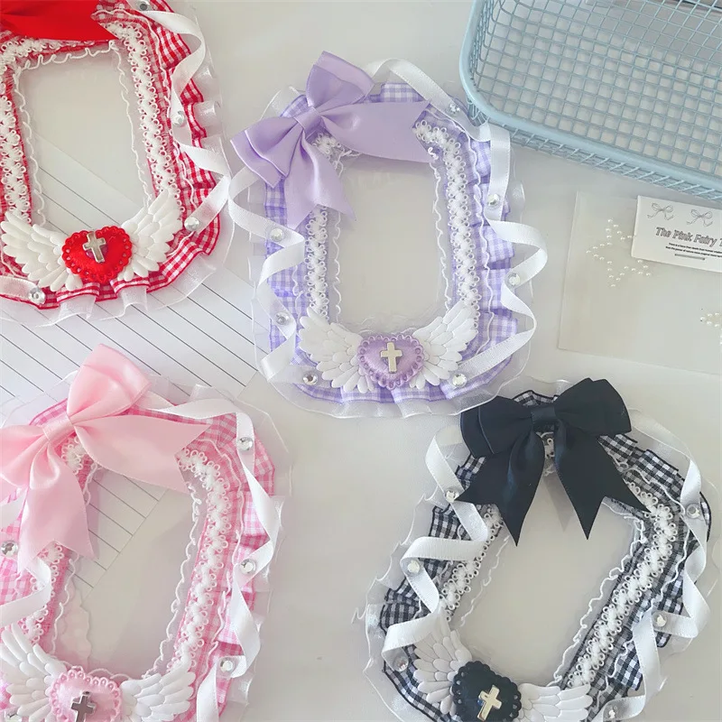 1Pc Kawaii Love Angel Wings Lace Card Holder Cute Aesthetic Girl Kpop 3-inch Photo Card Display Frame Craft Small Card Pendant