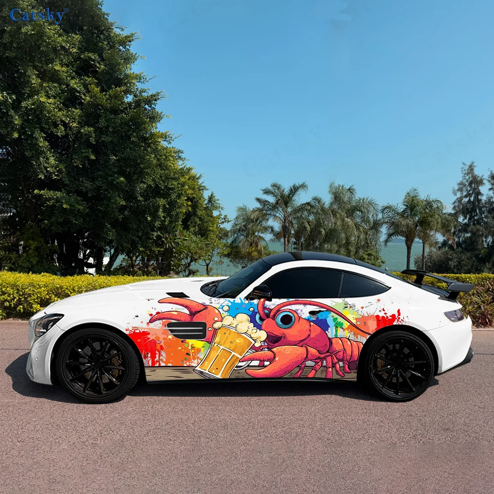 

Crayfish Beer cartoon Car Vinyl Wraps Decal Self-adhesive PVC Sticker Suitable for Trucks SUV Decoration Auto Accessories Gift