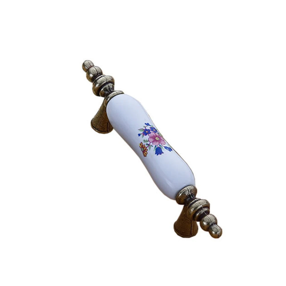 

2Pcs Ceramic Knobs Zinc Alloy Retro Orchid Design Smooth Pull Handles for Cabinet Wardrobe Drawer Furniture Modern Home