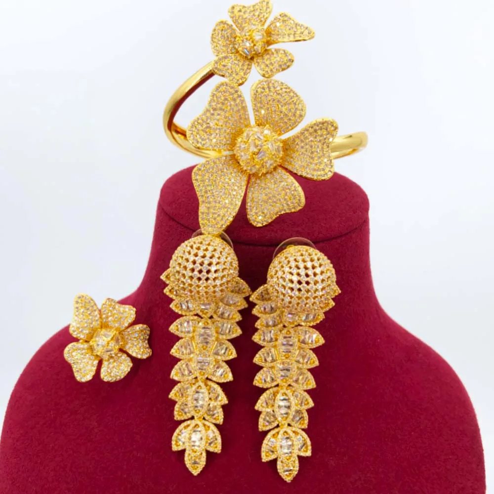 Missvikki великолепные цветы регулируемый браслет кольцо серьги комплект ювелирных изделий для женщин свадебный важный случай вечерние благородный символ