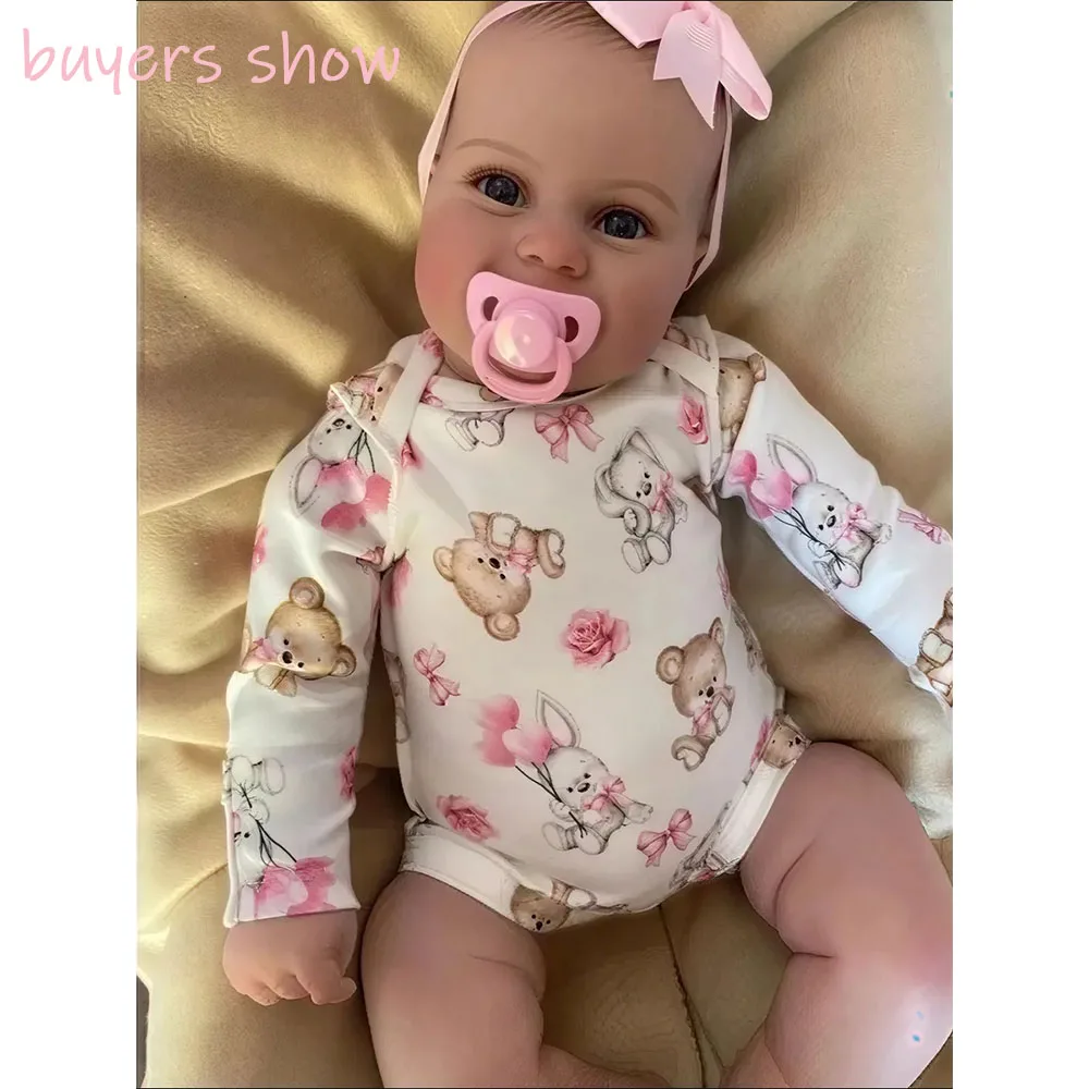 50CM Silicone Reborn Baby Doll Maddie Newborn Girl Baby Lifelike Real Soft Touch with Hand-Draw Hair Toddler Doll for Kids Gifts