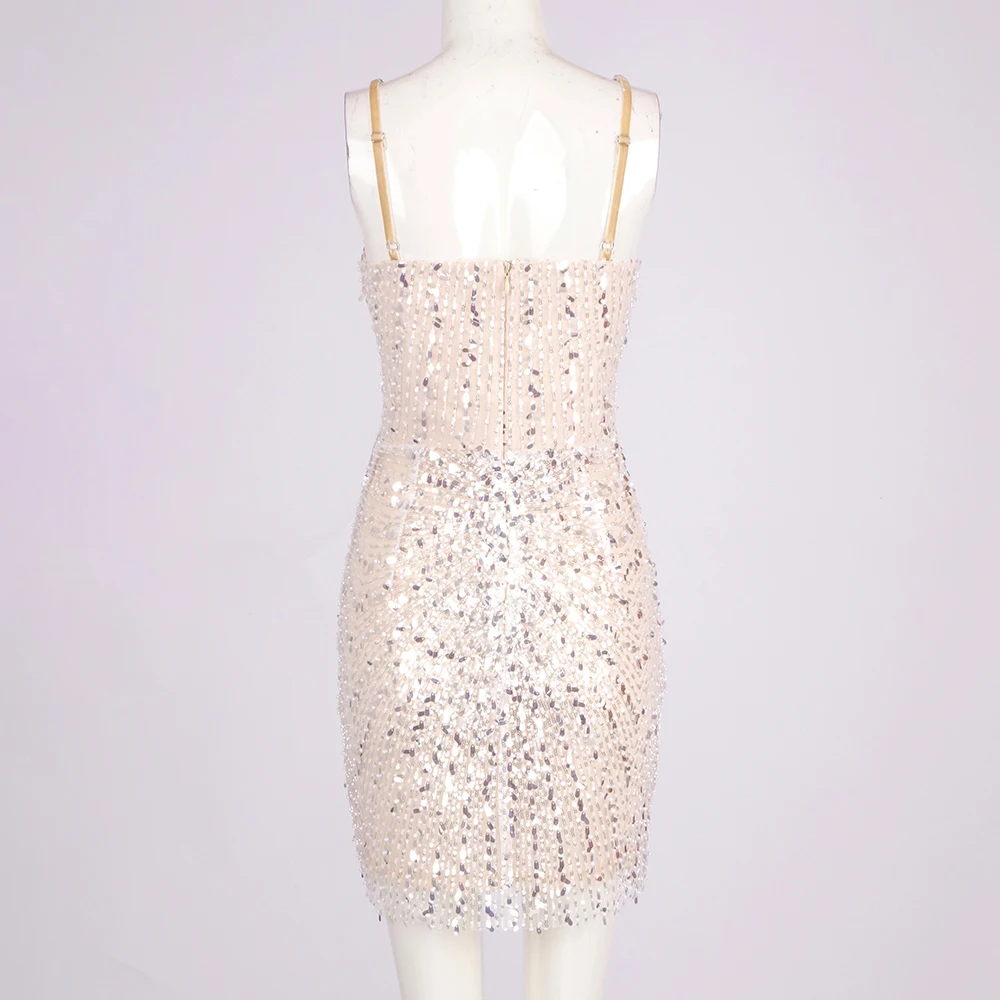 ラインストーンバタフライ装飾カットアウトスパンコールミニドレス - スパゲッティストラップバックレスパーティーナイトアウトウェア Vestido