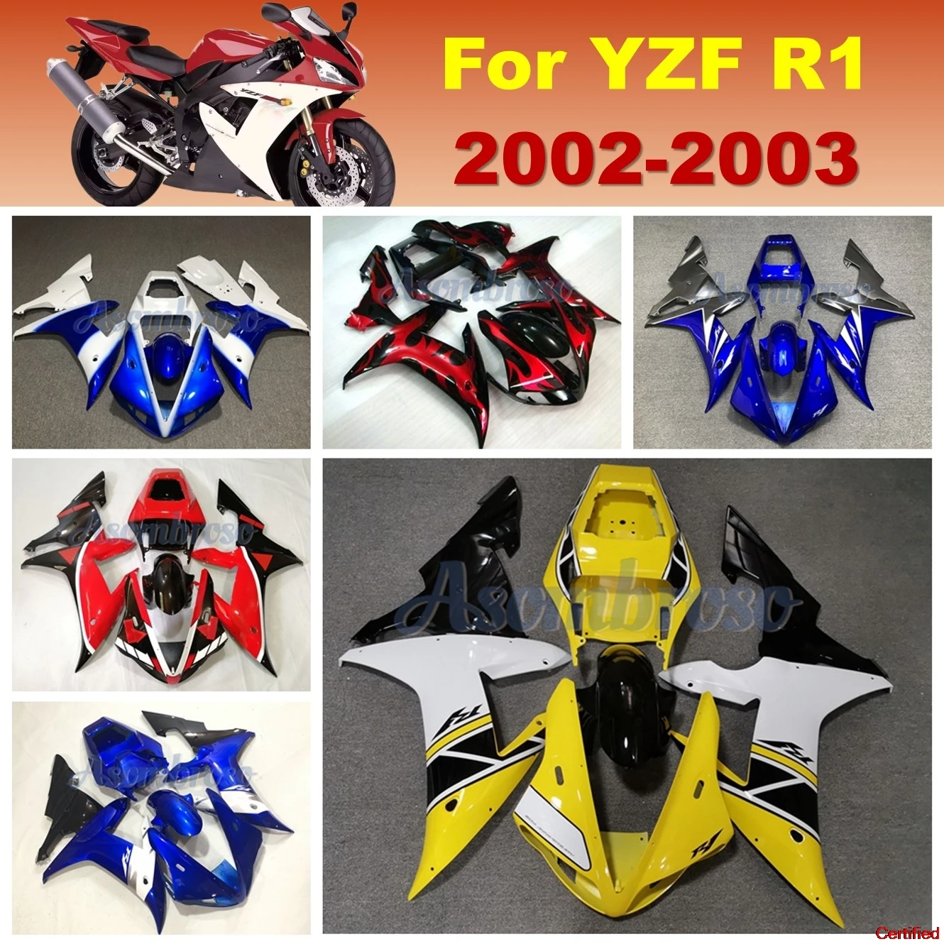 

New Customized Bodywork Fairing set Fit For Yamaha YZFR1 2002 2003 YZF-R1 02 03 YZF1000 Motocycle ABS Plastic Housing