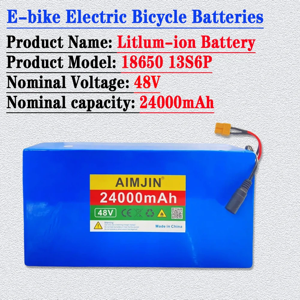 13S6P 48V 24000mAh 2000W Panasonic 18650 lithium-ion battery pack, suitable for 54.6V bicycles+optional built-in BMS plug