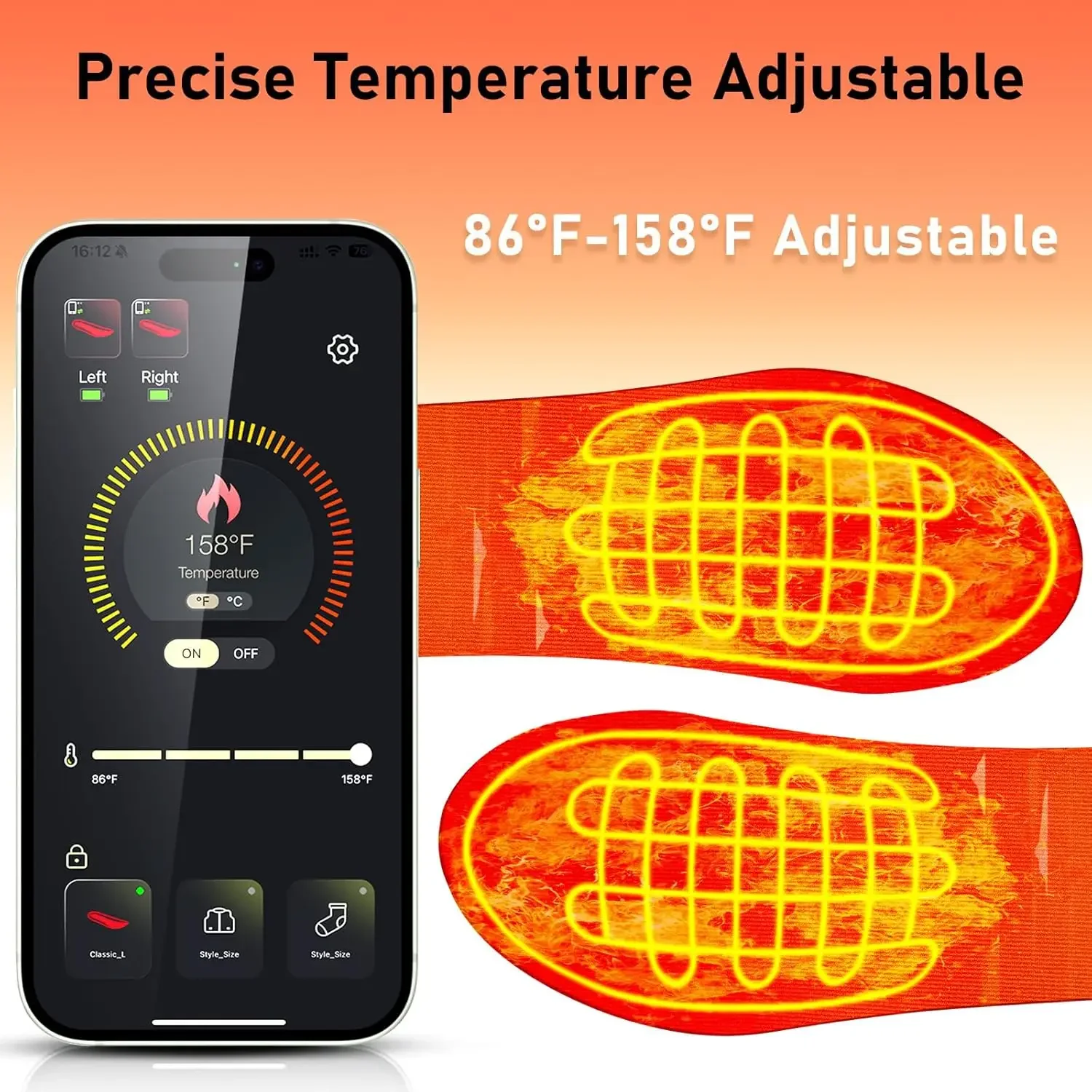 5000mAh Detachable Battery Heated Insoles, APP Control Cut‑to‑Fit Winter Foot Warmers for Skiing Hiking