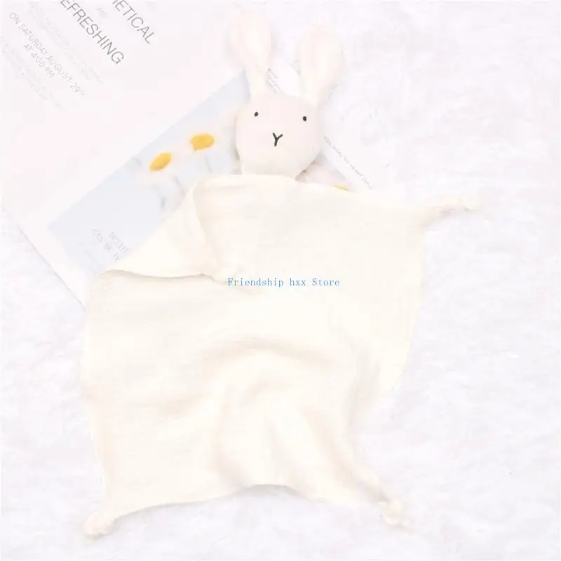 F1CB Kocyk dla dziecka Miękkie śliniaki z gazy Gryzak Chusteczka na prezent Uroczy królik dla lalki Uspokojenie Ręcznik Komfort