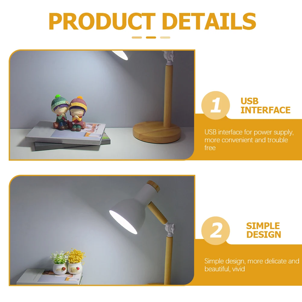 

Creative Wood Adjustable Night Light Reading Lamp Portable USB Charging Light for Home Office Bedroom Study Room Decor