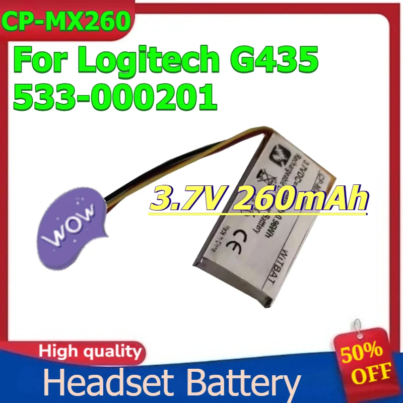 

CP-MX260 Digital Battery for Logitech G435 533-000201 Headset Battery 3.7V 260mAh