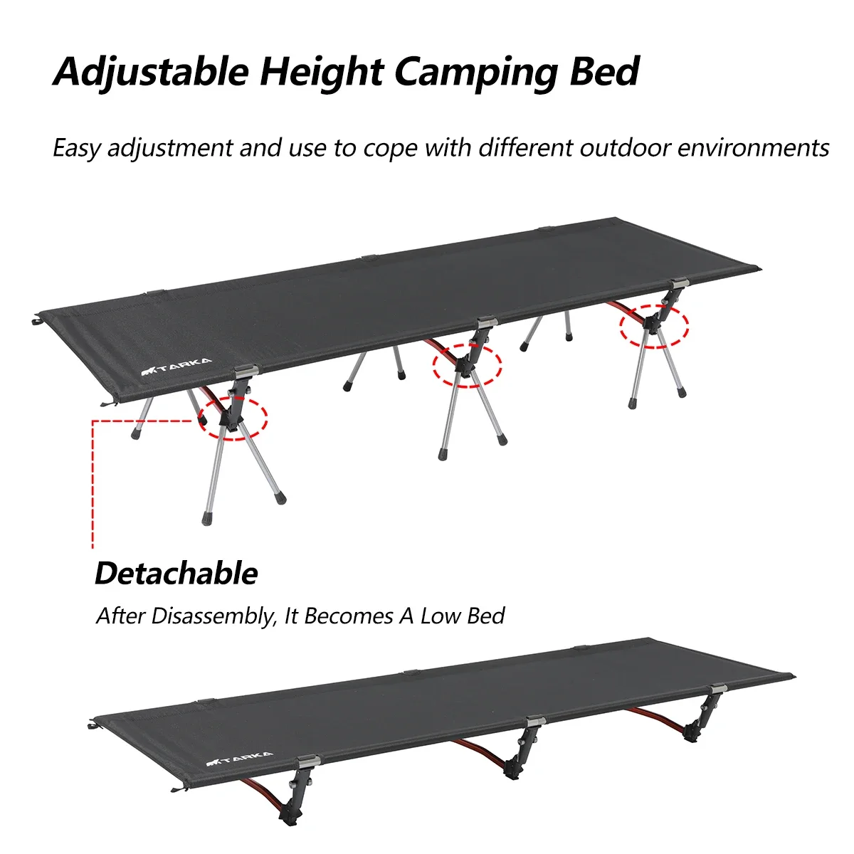 TARKA Portable Camping Cot Lightweight Collapsible Sleeping Bed Tourist Hiking Backpacking Foldable Tent Bed Outdoor Single Beds