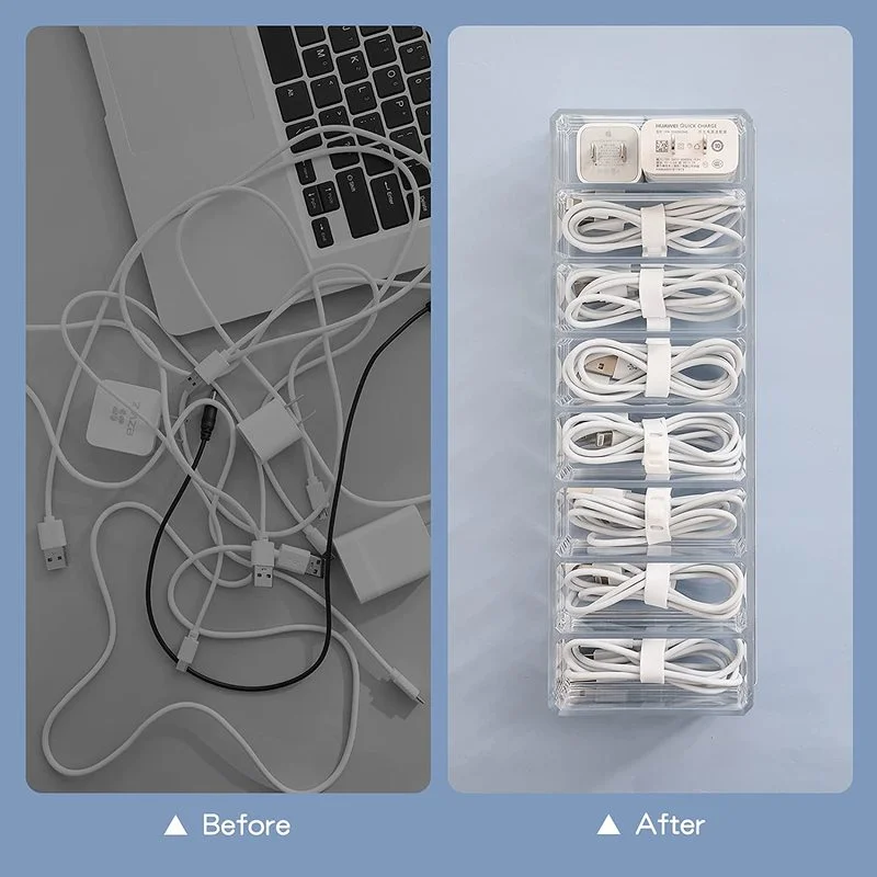 5 Sizes Multifunction Headphone Data Cable Charging Cable Organizer Transparent Data Cable Organizer With Lid Desktop Stationery