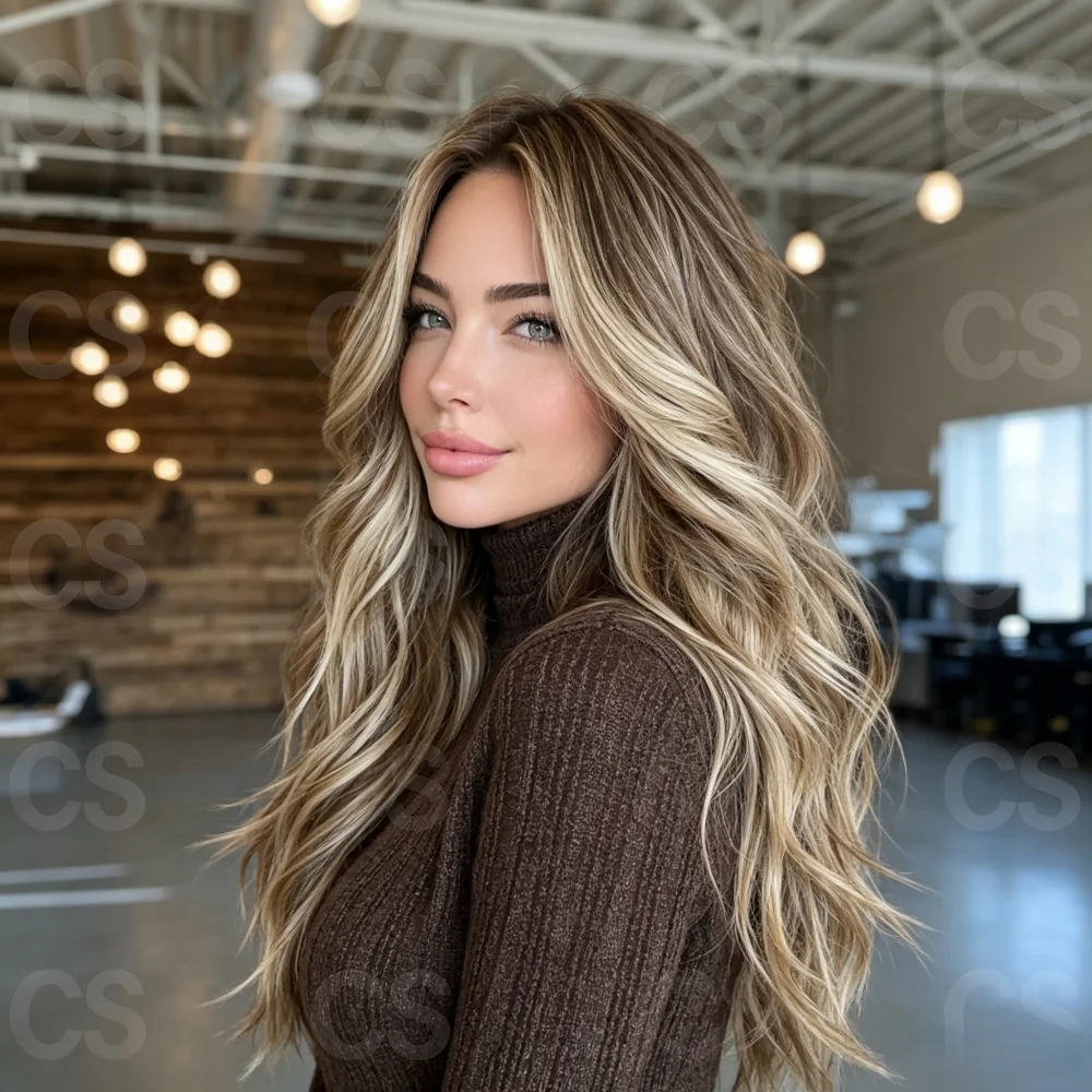 24 Inch Beautiful Highlight Blond Wave Front Wig for Women Pre-Plucked Glueless HD Transparent Lace Hair Wig